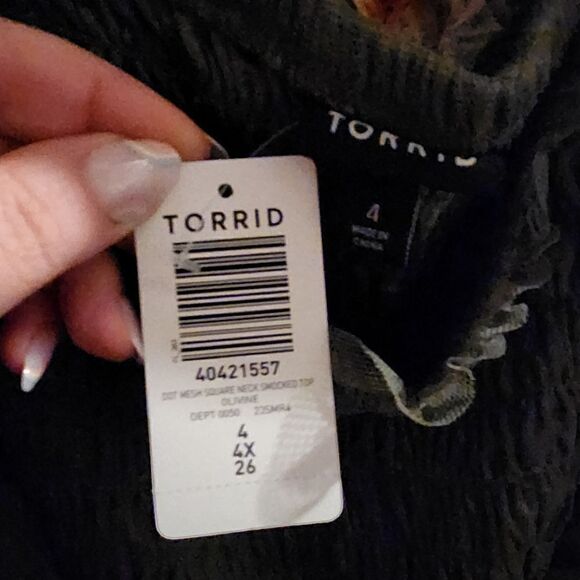 4X 26W Torrid Green Dot Mesh Square Neck Crop Top Smocked Puff Sleeve Garden fai - Picture 7 of 7